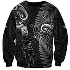New Zealand Tiki Tennis Sweatshirt 2024 Aotearoa Tenehi Maori Silver Fern - Black