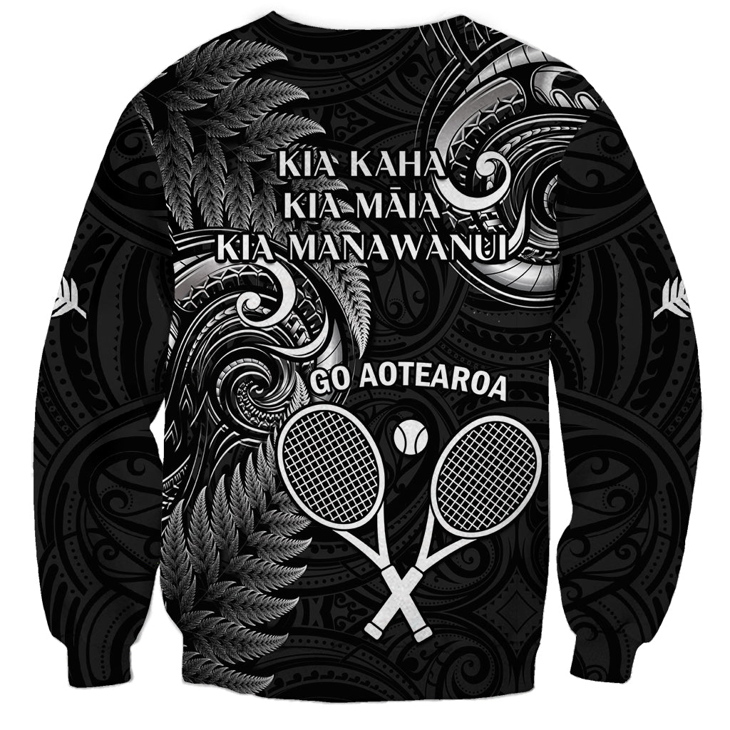 New Zealand Tiki Tennis Sweatshirt 2024 Aotearoa Tenehi Maori Silver Fern - Black