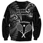 New Zealand Tiki Tennis Sweatshirt 2024 Aotearoa Tenehi Maori Silver Fern - Black