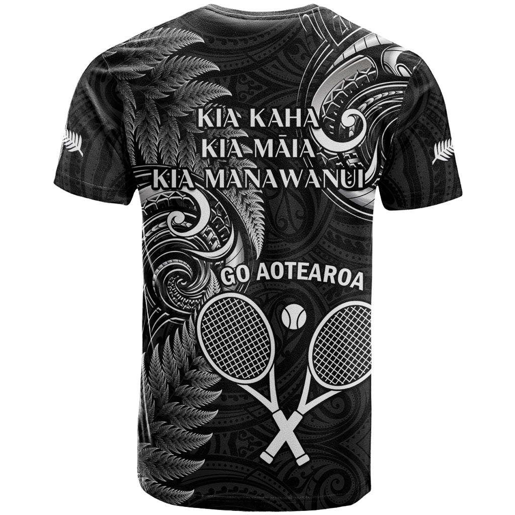 New Zealand Tiki Tennis T Shirt 2024 Aotearoa Tenehi Maori Silver Fern - Black