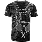 New Zealand Tiki Tennis T Shirt 2024 Aotearoa Tenehi Maori Silver Fern - Black