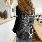 New Zealand Tiki Tennis Women Casual Shirt 2024 Aotearoa Tenehi Maori Silver Fern - Black