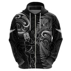 New Zealand Tiki Tennis Zip Hoodie 2024 Aotearoa Tenehi Maori Silver Fern - Black