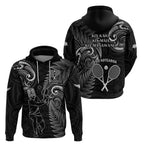 New Zealand Tiki Tennis Zip Hoodie 2024 Aotearoa Tenehi Maori Silver Fern - Black