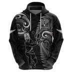 New Zealand Tiki Tennis Zip Hoodie 2024 Aotearoa Tenehi Maori Silver Fern - Black