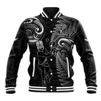 Custom New Zealand Tiki Tennis Baseball Jacket 2024 Aotearoa Tenehi Maori Silver Fern - Black