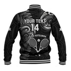 Custom New Zealand Tiki Tennis Baseball Jacket 2024 Aotearoa Tenehi Maori Silver Fern - Black