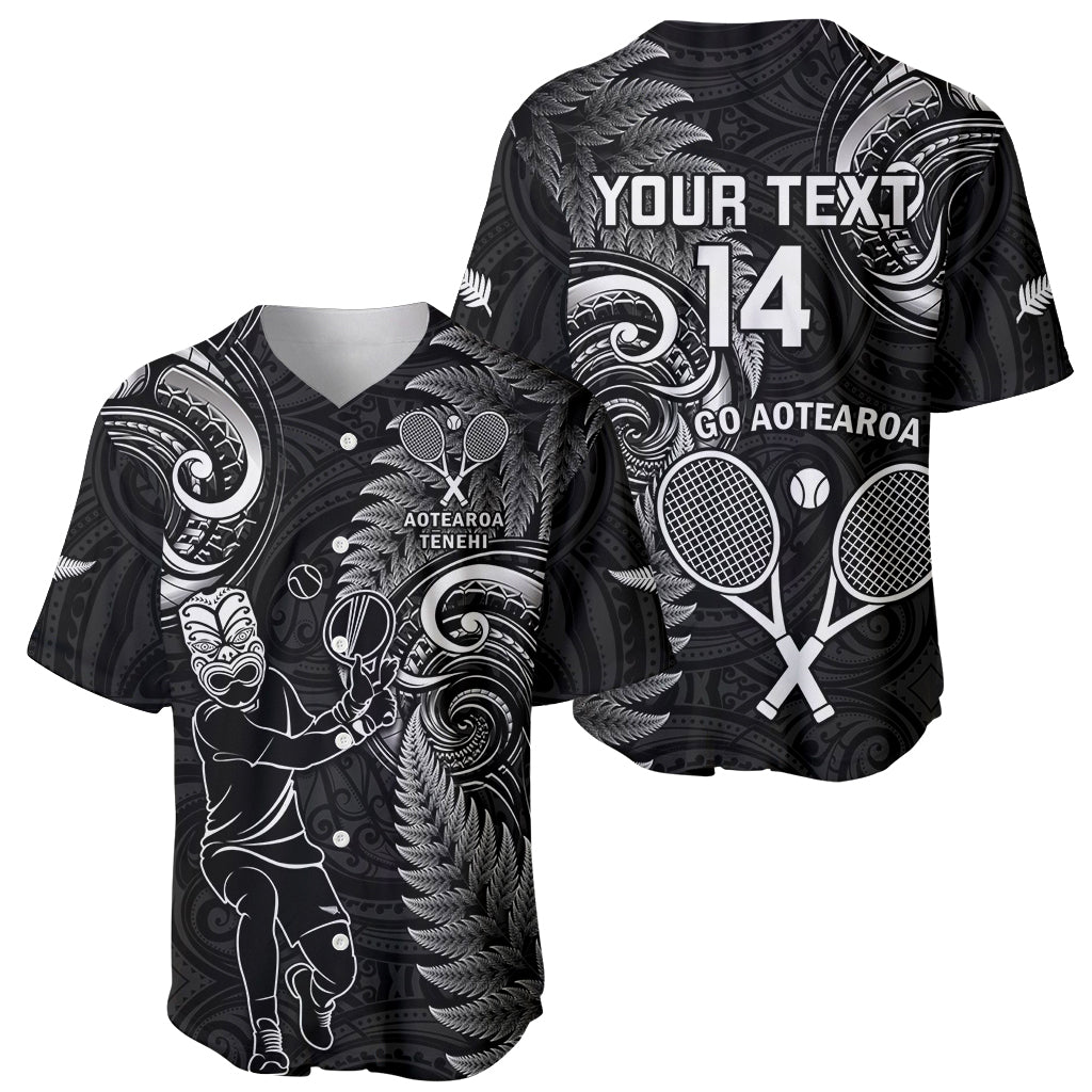 Custom New Zealand Tiki Tennis Baseball Jersey 2024 Aotearoa Tenehi Maori Silver Fern - Black