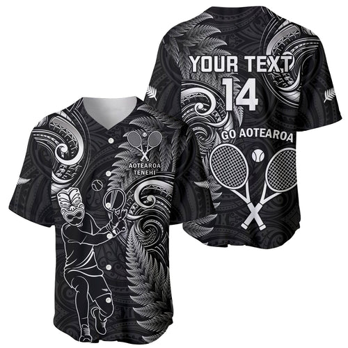 Custom New Zealand Tiki Tennis Baseball Jersey 2024 Aotearoa Tenehi Maori Silver Fern - Black