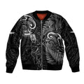 Custom New Zealand Tiki Tennis Bomber Jacket 2024 Aotearoa Tenehi Maori Silver Fern - Black