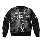 Custom New Zealand Tiki Tennis Bomber Jacket 2024 Aotearoa Tenehi Maori Silver Fern - Black
