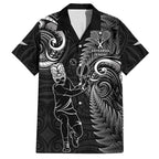 Custom New Zealand Tiki Tennis Hawaiian Shirt 2024 Aotearoa Tenehi Maori Silver Fern - Black