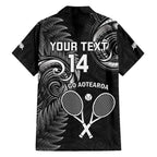 Custom New Zealand Tiki Tennis Hawaiian Shirt 2024 Aotearoa Tenehi Maori Silver Fern - Black