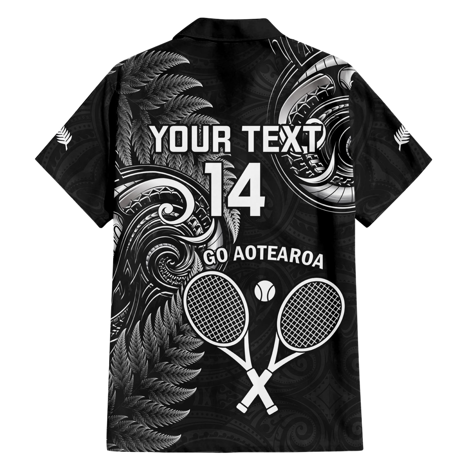 Custom New Zealand Tiki Tennis Hawaiian Shirt 2024 Aotearoa Tenehi Maori Silver Fern - Black