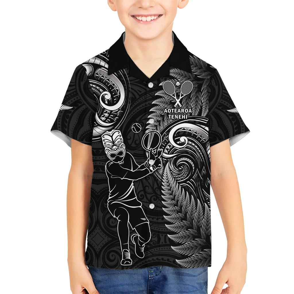 Custom New Zealand Tiki Tennis Hawaiian Shirt 2024 Aotearoa Tenehi Maori Silver Fern - Black