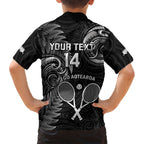 Custom New Zealand Tiki Tennis Hawaiian Shirt 2024 Aotearoa Tenehi Maori Silver Fern - Black