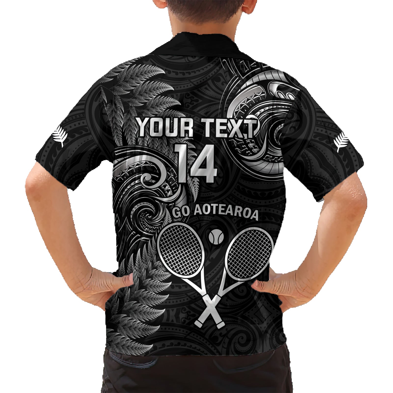 Custom New Zealand Tiki Tennis Hawaiian Shirt 2024 Aotearoa Tenehi Maori Silver Fern - Black