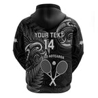 Custom New Zealand Tiki Tennis Hoodie 2024 Aotearoa Tenehi Maori Silver Fern - Black