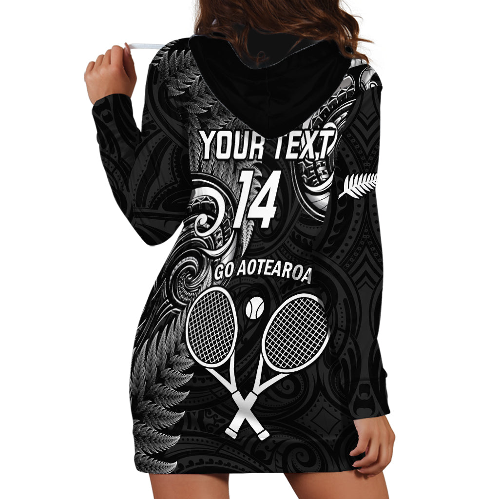 Custom New Zealand Tiki Tennis Hoodie Dress 2024 Aotearoa Tenehi Maori Silver Fern - Black