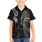 Custom New Zealand Tiki Tennis Kid Hawaiian Shirt 2024 Aotearoa Tenehi Maori Silver Fern - Black
