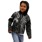 Custom New Zealand Tiki Tennis Kid Hoodie 2024 Aotearoa Tenehi Maori Silver Fern - Black