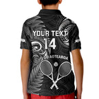 Custom New Zealand Tiki Tennis Kid Polo Shirt 2024 Aotearoa Tenehi Maori Silver Fern - Black