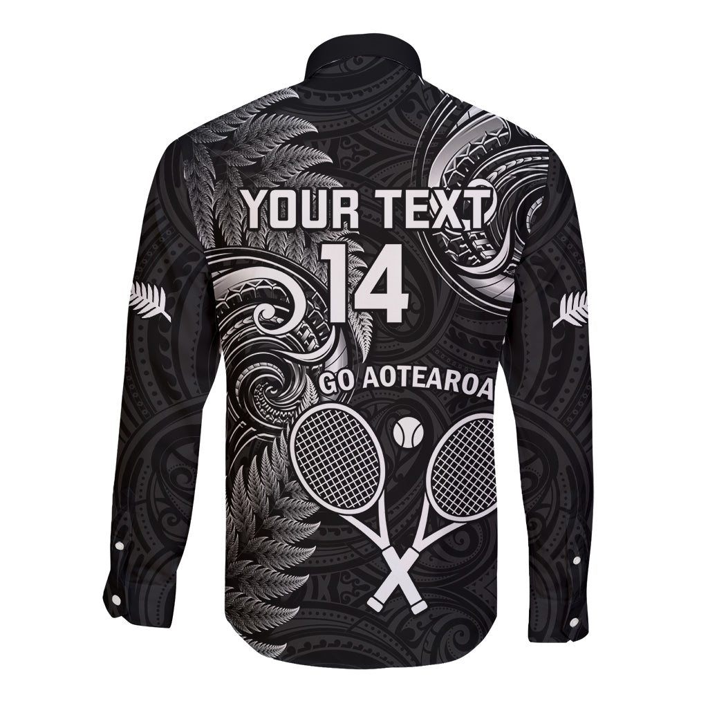 Custom New Zealand Tiki Tennis Long Sleeve Button Shirt 2024 Aotearoa Tenehi Maori Silver Fern - Black