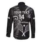 Custom New Zealand Tiki Tennis Long Sleeve Button Shirt 2024 Aotearoa Tenehi Maori Silver Fern - Black
