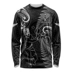 Custom New Zealand Tiki Tennis Long Sleeve Shirt 2024 Aotearoa Tenehi Maori Silver Fern - Black