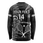 Custom New Zealand Tiki Tennis Long Sleeve Shirt 2024 Aotearoa Tenehi Maori Silver Fern - Black