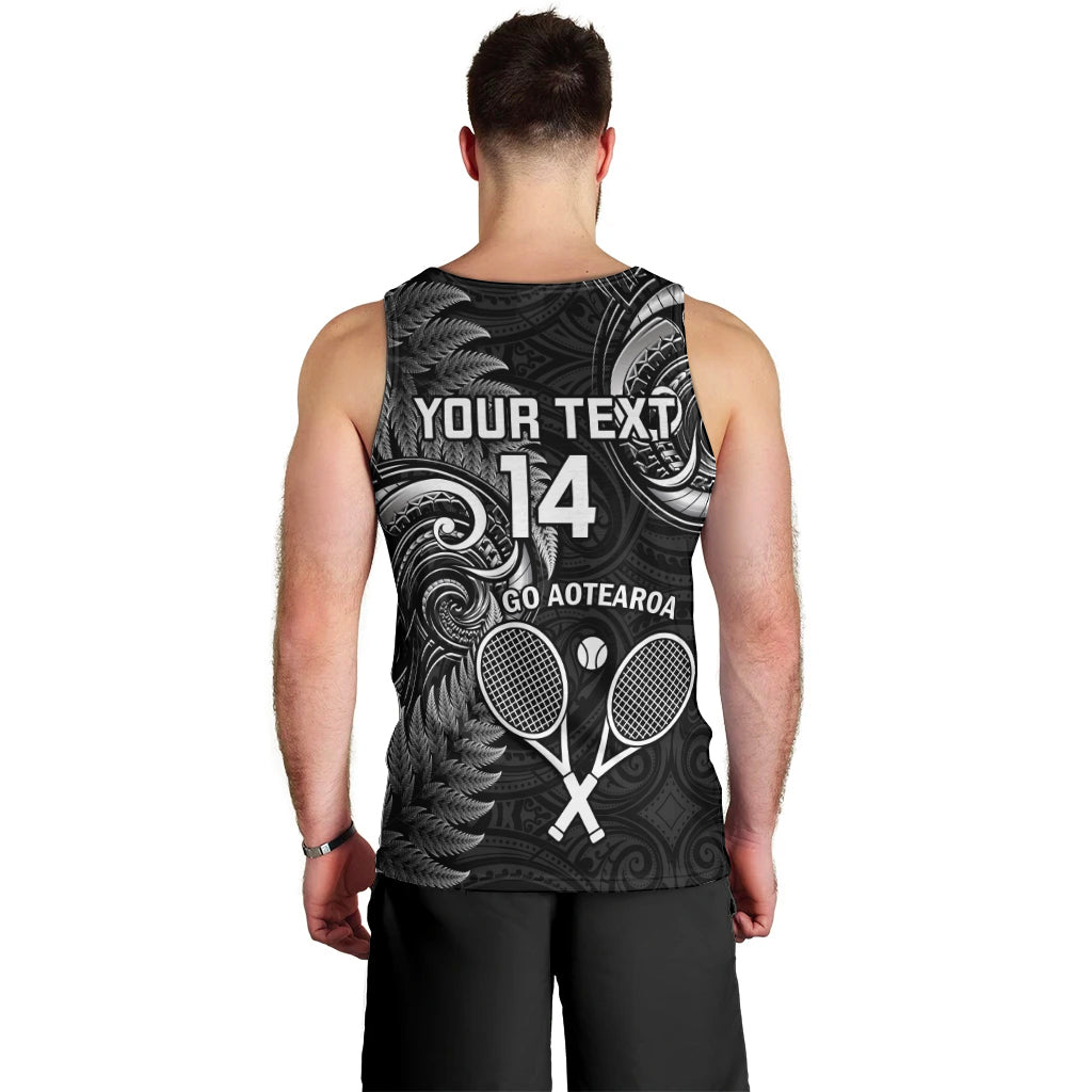 Custom New Zealand Tiki Tennis Men Tank Top 2024 Aotearoa Tenehi Maori Silver Fern - Black