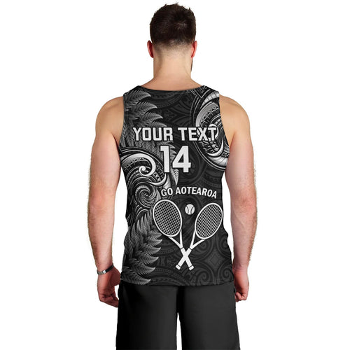 Custom New Zealand Tiki Tennis Men Tank Top 2024 Aotearoa Tenehi Maori Silver Fern - Black