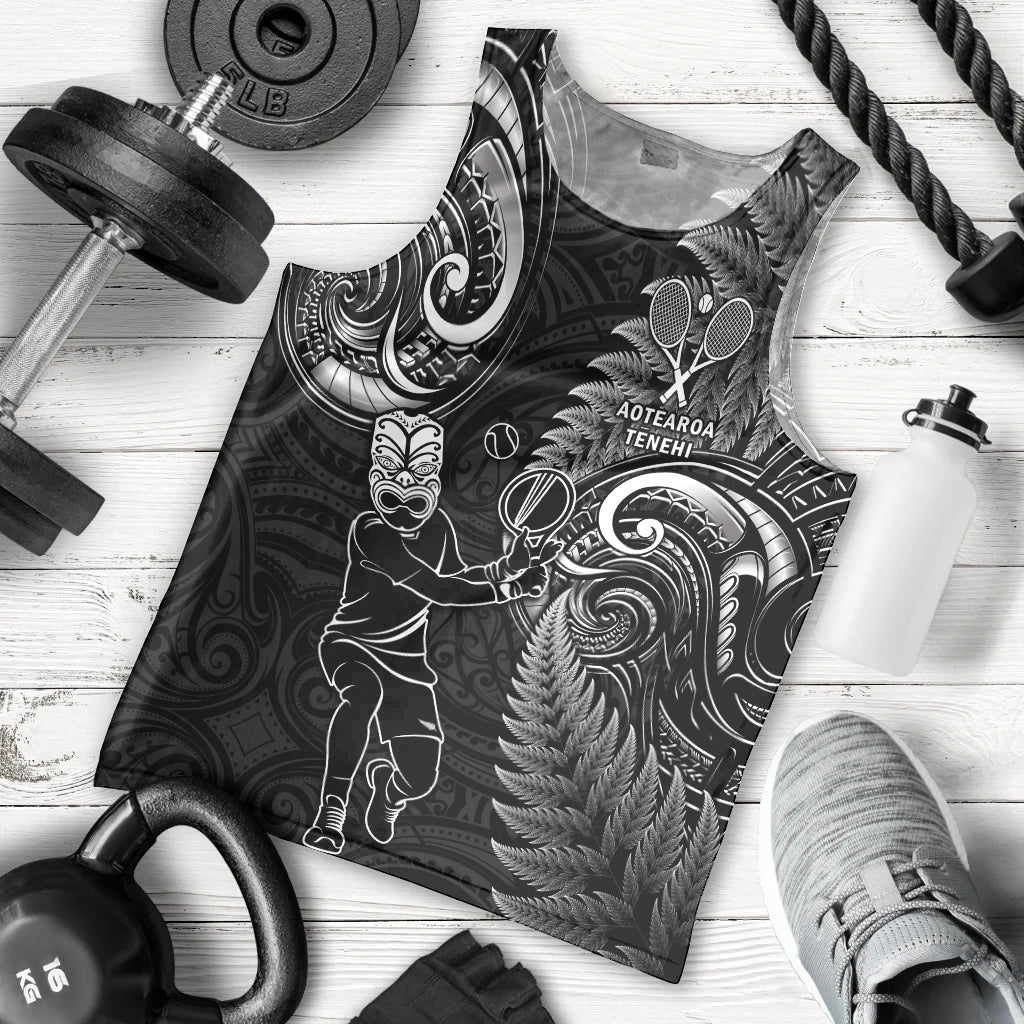 Custom New Zealand Tiki Tennis Men Tank Top 2024 Aotearoa Tenehi Maori Silver Fern - Black
