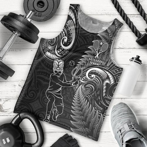 Custom New Zealand Tiki Tennis Men Tank Top 2024 Aotearoa Tenehi Maori Silver Fern - Black