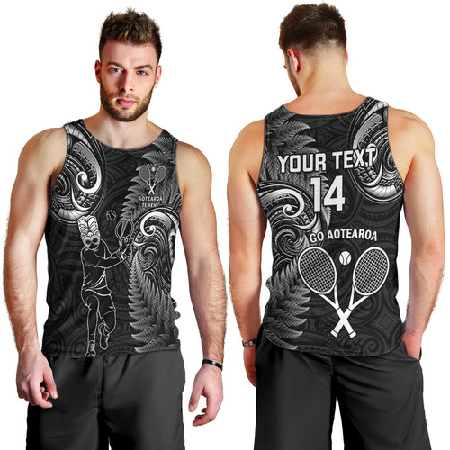 Custom New Zealand Tiki Tennis Men Tank Top 2024 Aotearoa Tenehi Maori Silver Fern - Black