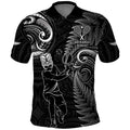 Custom New Zealand Tiki Tennis Polo Shirt 2024 Aotearoa Tenehi Maori Silver Fern - Black