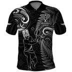 Custom New Zealand Tiki Tennis Polo Shirt 2024 Aotearoa Tenehi Maori Silver Fern - Black