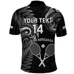 Custom New Zealand Tiki Tennis Polo Shirt 2024 Aotearoa Tenehi Maori Silver Fern - Black