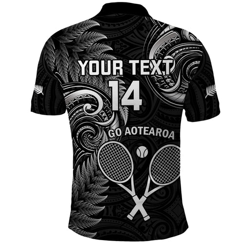 Custom New Zealand Tiki Tennis Polo Shirt 2024 Aotearoa Tenehi Maori Silver Fern - Black