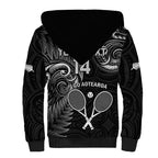 Custom New Zealand Tiki Tennis Sherpa Hoodie 2024 Aotearoa Tenehi Maori Silver Fern - Black
