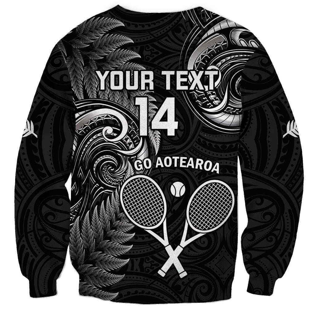 Custom New Zealand Tiki Tennis Sweatshirt 2024 Aotearoa Tenehi Maori Silver Fern - Black