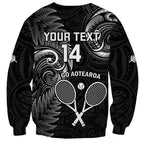 Custom New Zealand Tiki Tennis Sweatshirt 2024 Aotearoa Tenehi Maori Silver Fern - Black