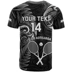 Custom New Zealand Tiki Tennis T Shirt 2024 Aotearoa Tenehi Maori Silver Fern - Black