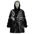 Custom New Zealand Tiki Tennis Wearable Blanket Hoodie 2024 Aotearoa Tenehi Maori Silver Fern - Black