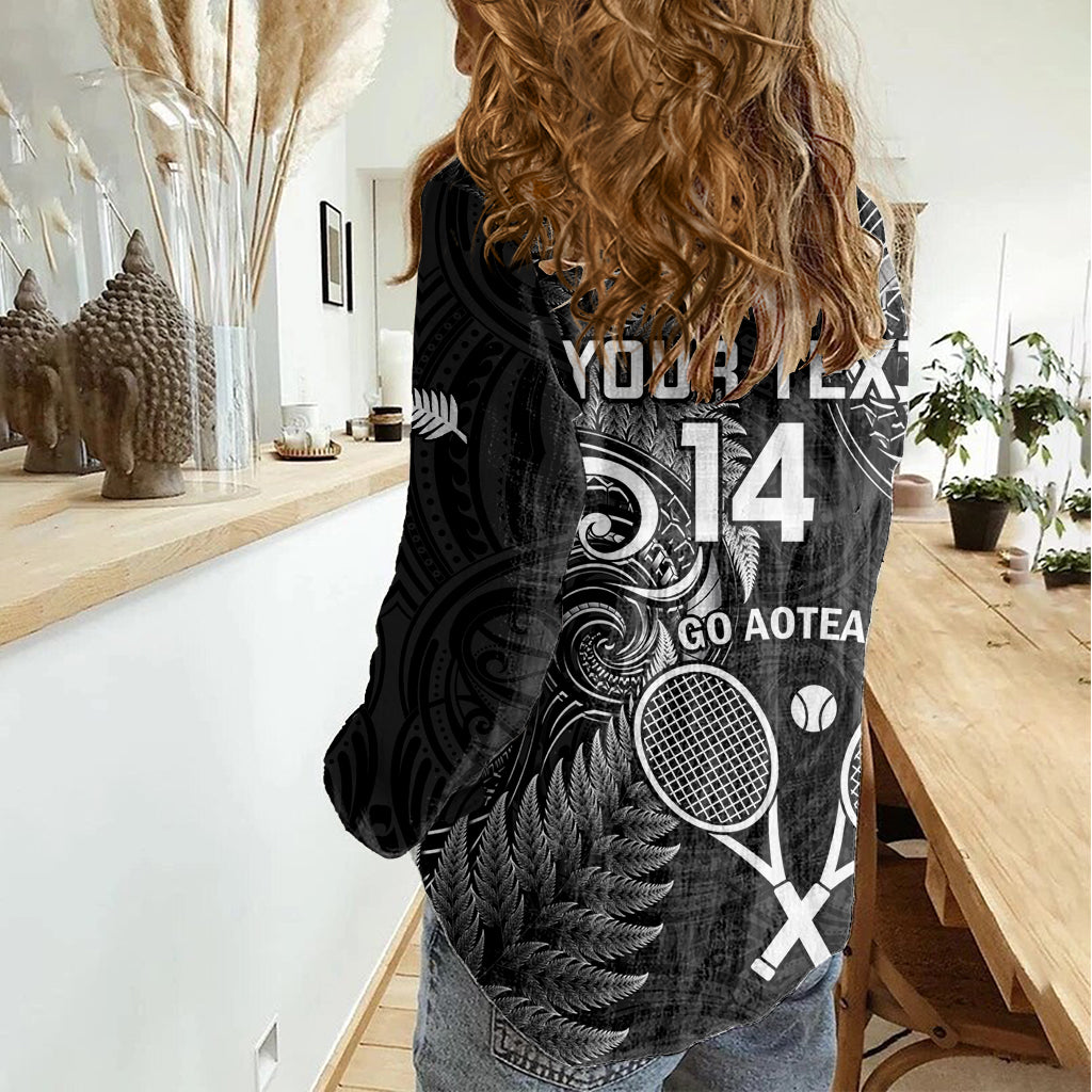 Custom New Zealand Tiki Tennis Women Casual Shirt 2024 Aotearoa Tenehi Maori Silver Fern - Black