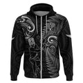 Custom New Zealand Tiki Tennis Zip Hoodie 2024 Aotearoa Tenehi Maori Silver Fern - Black