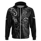 Custom New Zealand Tiki Tennis Zip Hoodie 2024 Aotearoa Tenehi Maori Silver Fern - Black