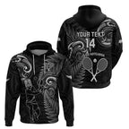 Custom New Zealand Tiki Tennis Zip Hoodie 2024 Aotearoa Tenehi Maori Silver Fern - Black