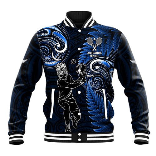 New Zealand Tiki Tennis Baseball Jacket 2024 Aotearoa Tenehi Maori Silver Fern - Blue