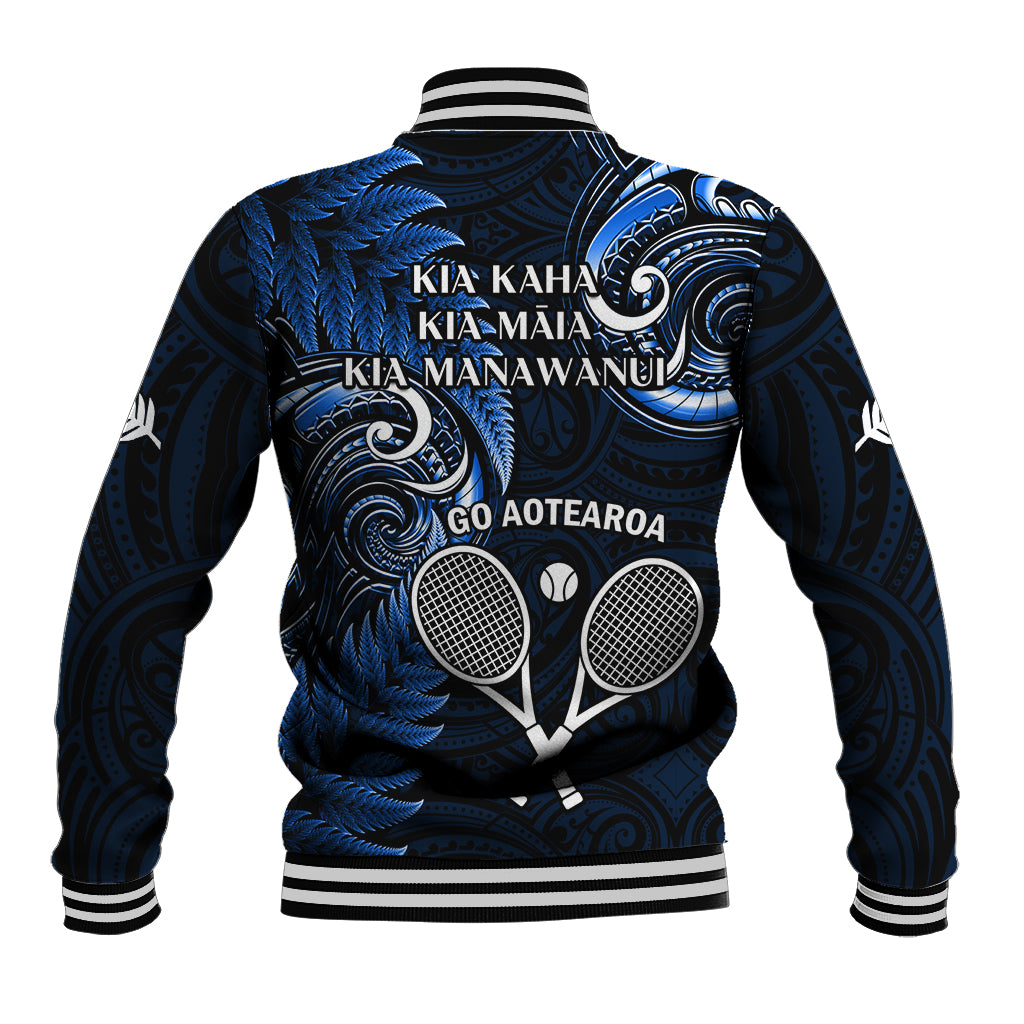 New Zealand Tiki Tennis Baseball Jacket 2024 Aotearoa Tenehi Maori Silver Fern - Blue